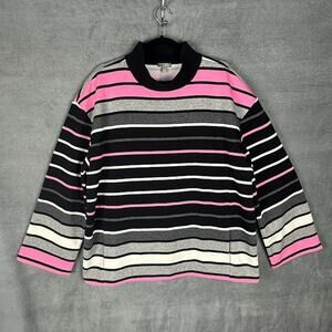 T By Talbots Top Womens 2X Black Pink Striped Mock Neck Comfort Sweatshirt Tunic